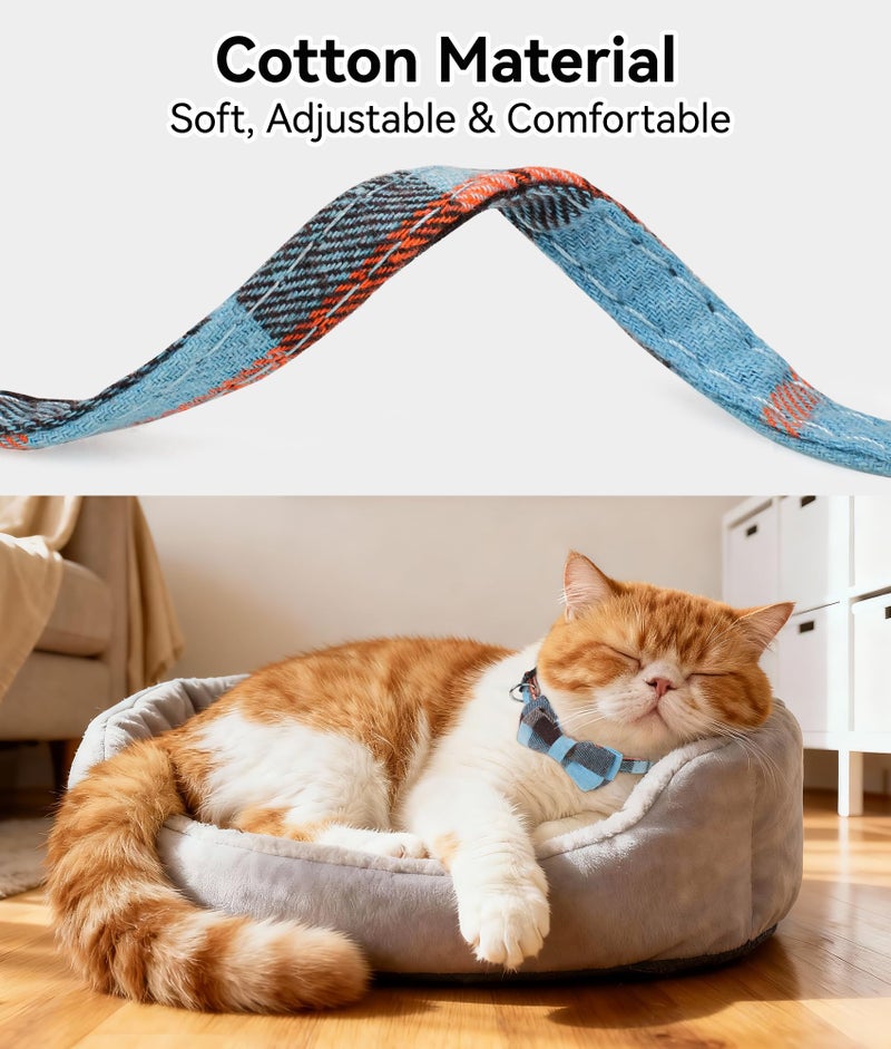 Joytale Upgraded Cat Collar with Bells, Breakaway Cat Collars with Bow Tie, 1 Pack Girl Boy Safety Plaid Kitten Collars, Haze Blue - Image 4